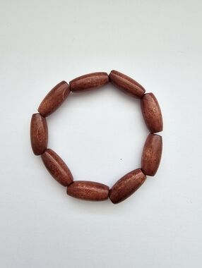 Vintage Natural Red Wood Barrel Bead Stretch Bracelet
